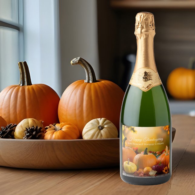 Étiquettes Pour Bouteilles De Vin Mousseux Fête Citrouille de Thanksgiving (Créateur téléchargé)