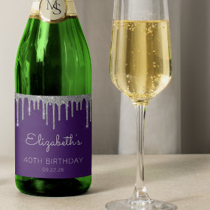 Étiquettes Pour Bouteilles De Vin Mousseux Fête d'anniversaire 40 ans Purple Silver Glitter D