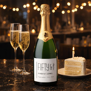 Étiquettes Pour Bouteilles De Vin Mousseux Fête d'anniversaire 50 ans Moderne Cinquante et Fa