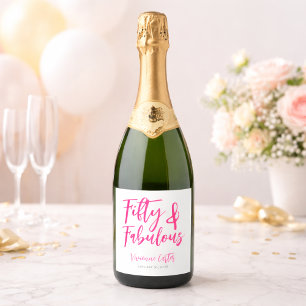 Étiquettes Pour Bouteilles De Vin Mousseux Fête d'anniversaire 50 ans rose moderne et fabuleu