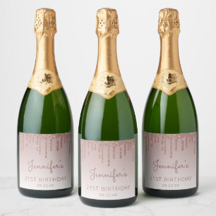 Étiquettes Pour Bouteilles De Vin Mousseux Fête d'anniversaire de 21 ans avec un effet de gou