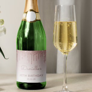 Étiquettes Pour Bouteilles De Vin Mousseux Fête d'anniversaire de 30 ans avec paillettes rose