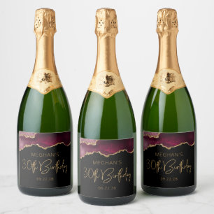 Étiquettes Pour Bouteilles De Vin Mousseux Fête d'anniversaire de 30 ans Chic Agate Geode Bou