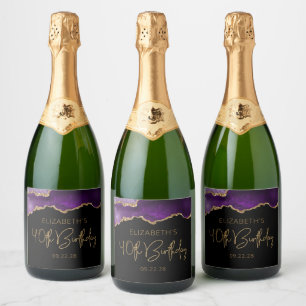 Étiquettes Pour Bouteilles De Vin Mousseux Fête d'anniversaire de 40 ans Chic Agate Geode Vio