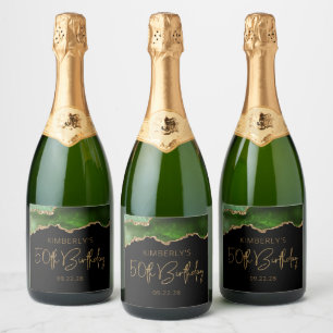 Étiquettes Pour Bouteilles De Vin Mousseux Fête d'anniversaire de 50 ans Chic Agate Geode Ver