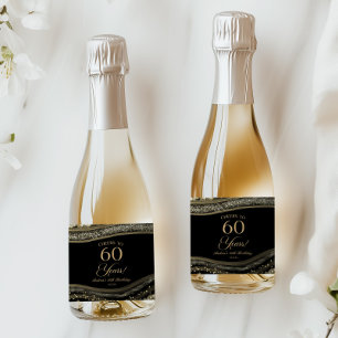 Étiquettes Pour Bouteilles De Vin Mousseux Fête d'anniversaire de 60 ans élégante en agate no