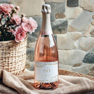 Étiquettes Pour Bouteilles De Vin Mousseux Fête d'anniversaire de 60 ans en agate or blanc él