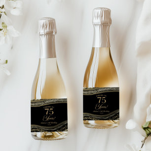 Étiquettes Pour Bouteilles De Vin Mousseux Fête d'anniversaire de 75 ans Elégante en Agate No