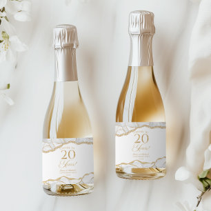 Étiquettes Pour Bouteilles De Vin Mousseux Fête d'anniversaire de mariage de 20 ans en Agate 
