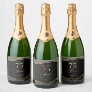 Étiquettes Pour Bouteilles De Vin Mousseux Fête d'anniversaire de mariage de 75 ans en Agate 