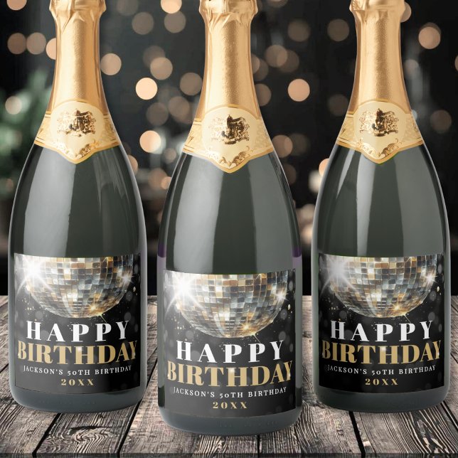 Étiquettes Pour Bouteilles De Vin Mousseux Fête d'anniversaire des 50 ans de Black Gold (Black Gold 50th Birthday Classic Round Sticker)