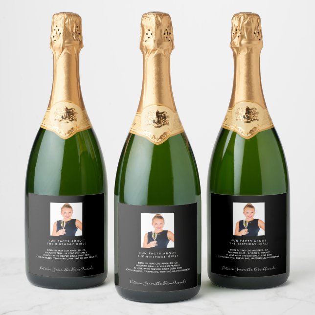 Étiquettes Pour Bouteilles De Vin Mousseux fête d'anniversaire noir photo fun faits biographi (Bouteilles)