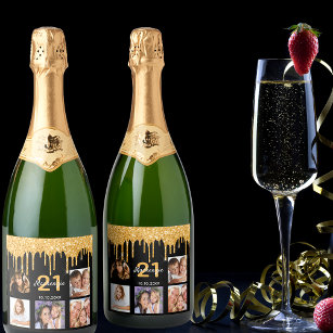 Étiquettes Pour Bouteilles De Vin Mousseux fête d'anniversaire parties scintillant photo pers