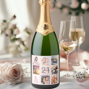 Étiquettes Pour Bouteilles De Vin Mousseux Fête d'anniversaire personnalisé photo collage ros