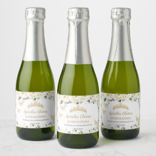 Étiquettes Pour Bouteilles De Vin Mousseux Fête d'anniversaire Quinceañera papillon floral bl