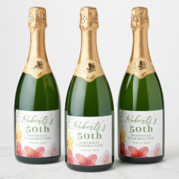 Étiquettes Pour Bouteilles De Vin Mousseux Fête d'anniversaire tropicale 50 ans 