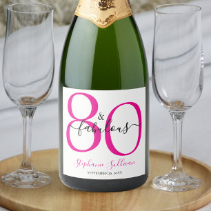 Étiquettes Pour Bouteilles De Vin Mousseux Fête de 80 ans moderne huit et fabuleuse rose