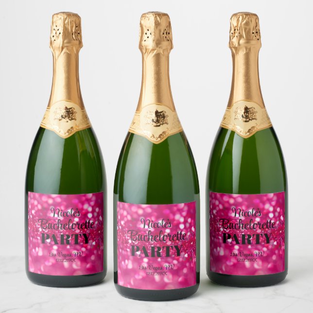 Étiquettes Pour Bouteilles De Vin Mousseux Fête de Bachelorette Moderne Pailletée Rose Chaud (Bouteilles)