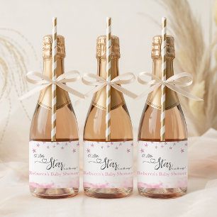 Étiquettes Pour Bouteilles De Vin Mousseux Fête de Bébé Fille Rose Twinkle Twinkle Little Sta