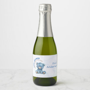 Étiquettes Pour Bouteilles De Vin Mousseux Fête de bébé garçon à l'aquarelle ours en peluche