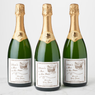 Étiquettes Pour Bouteilles De Vin Mousseux Fête de Bébé Shower Bun Brun Dessiné dans le Four