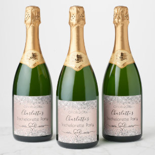 Étiquettes Pour Bouteilles De Vin Mousseux Fête de fiançailles rose gold argent mr mrs