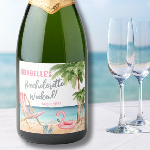 Étiquettes Pour Bouteilles De Vin Mousseux Fête de Filles Colorée sur la Plage