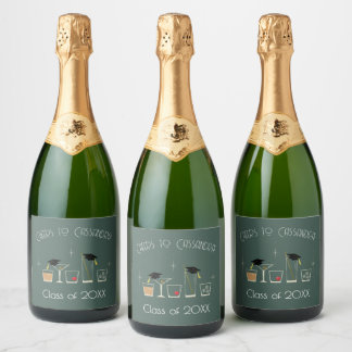 Étiquettes Pour Bouteilles De Vin Mousseux Fête de fin d'études Casquette Cocktail