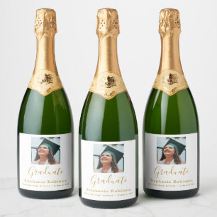 Étiquettes Pour Bouteilles De Vin Mousseux Fête de fin d'études moderne 2026 Or Script