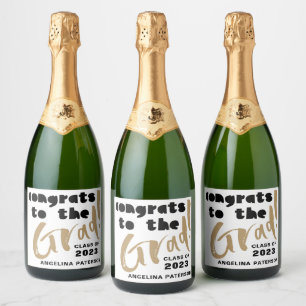 Étiquettes Pour Bouteilles De Vin Mousseux Fête de fin d'études moderne noir et or