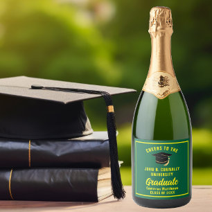 Étiquettes Pour Bouteilles De Vin Mousseux Fête de fin d'études sur mesure Vert Jaune Diplômé
