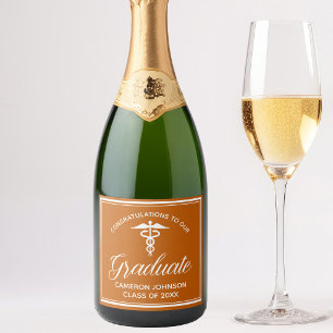 Étiquettes Pour Bouteilles De Vin Mousseux Fête de graduation Médicale Orange personnalisée