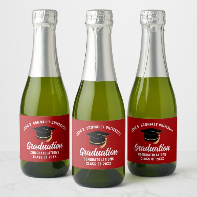 Étiquettes Pour Bouteilles De Vin Mousseux Fête de la Graduation Rouge personnalisée (Bouteilles)