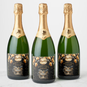Étiquettes Pour Bouteilles De Vin Mousseux Fête de Mardi Gras Noir Or Paillettes