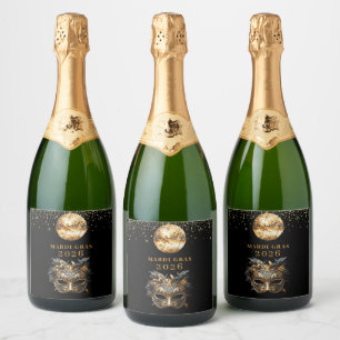 Étiquettes Pour Bouteilles De Vin Mousseux Fête de Mardi Gras paillettes noir or