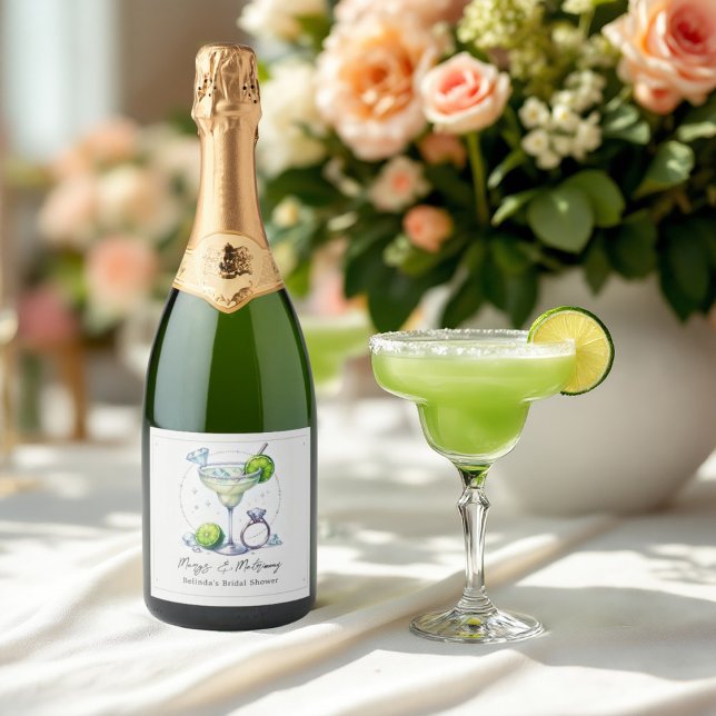 Étiquettes Pour Bouteilles De Vin Mousseux Fête de mariage avec Margarita personnalisée (Custom Margarita & Matrimony Bridal Shower Sparkling Wine Label)