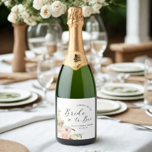 Étiquettes Pour Bouteilles De Vin Mousseux Fête de mariage champêtre Fleur des champs Mariée 