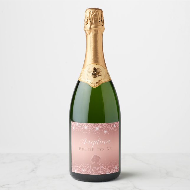 Étiquettes Pour Bouteilles De Vin Mousseux Fête de mariage chic rose gold luxueux scintillant (Devant)
