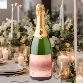 Étiquettes Pour Bouteilles De Vin Mousseux Fête de mariage Rose Gold Confetti