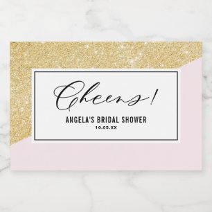 Étiquettes Pour Bouteilles De Vin Mousseux Fête de mariage rose poudré et paillettes dorées C