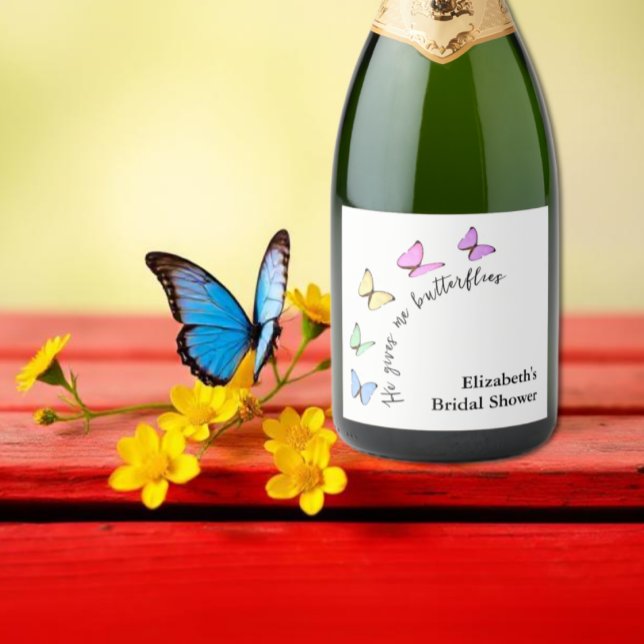 Étiquettes Pour Bouteilles De Vin Mousseux Fête de Mariée Il Me Donne des Papillons (Créateur téléchargé)