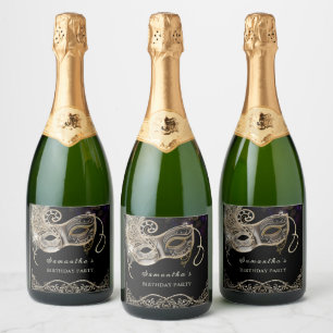 Étiquettes Pour Bouteilles De Vin Mousseux Fête de masquerade violette or noir personnalisée