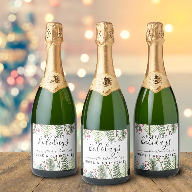 Étiquettes Pour Bouteilles De Vin Mousseux Fête de Noël (Holiday Business Foliage Christmas Sparkling Wine Label)