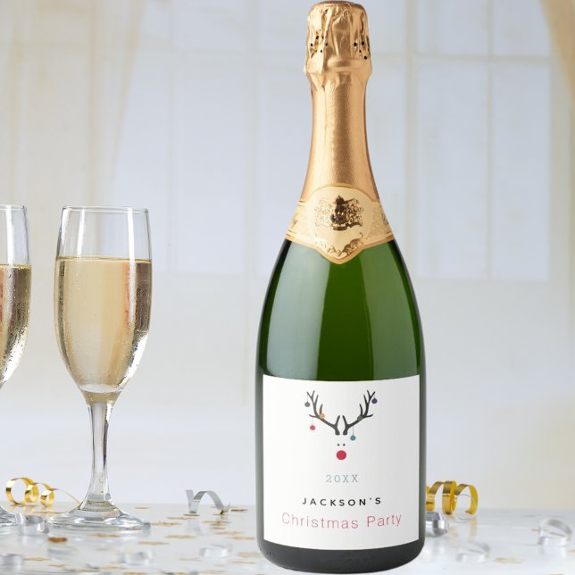 Étiquettes Pour Bouteilles De Vin Mousseux Fête de Noël drôle rennes blanc rouge mignon (Créateur téléchargé)