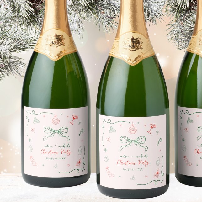Étiquettes Pour Bouteilles De Vin Mousseux Fête de Noël française fantaisie à la main (Créateur téléchargé)