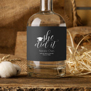 Étiquettes Pour Bouteilles De Vin Mousseux Fête de remise de diplôme élégante noire moderne E
