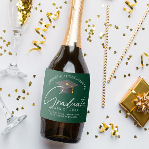 Étiquettes Pour Bouteilles De Vin Mousseux Fête de remise des diplômes personnalisée vert fon