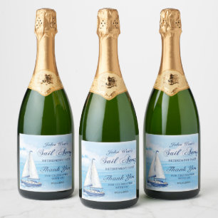 Étiquettes Pour Bouteilles De Vin Mousseux Fête de retraite Sail Away Thème Nautique Bateau Y