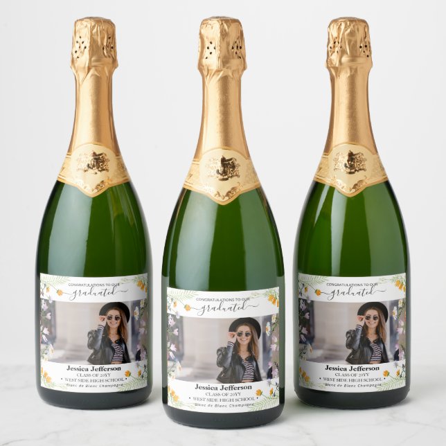 Étiquettes Pour Bouteilles De Vin Mousseux Fête des diplômés Félicitations floral Sparkling V (Bouteilles)