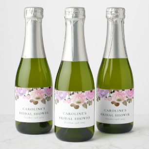 Étiquettes Pour Bouteilles De Vin Mousseux Fête des mariées d'aquarelle florale Lilac Mini pe